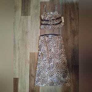 No Boundaries Leopard Print Midi Skirt - Tan, Black